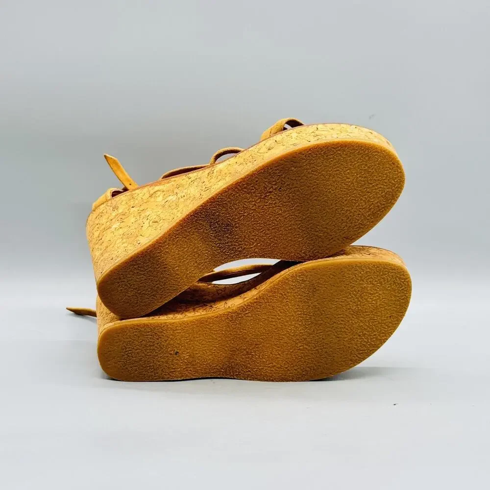 K Jacques Sandals Womens 8 Brown Suede Saint Tropez Cork Platform Wedge Shoes